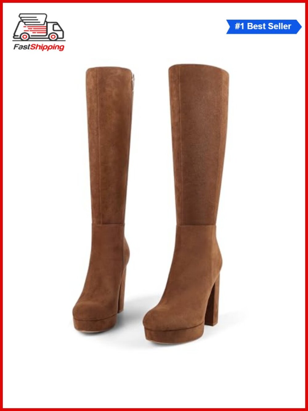 ✨ Platform Knee High Boots Chunky Heel Side Zipper Round Toe